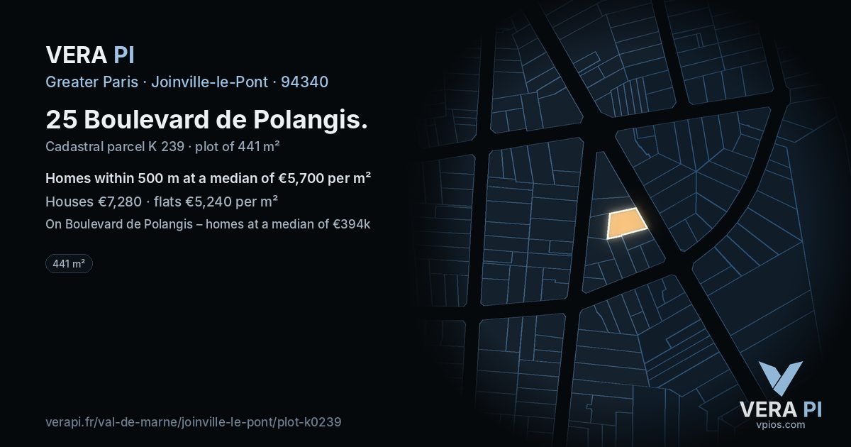 25 Boulevard de Polangis, Joinville-le-Pont at night – the plot lit, the parcels around coloured by the prices near them