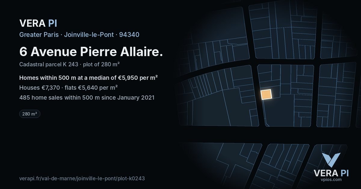 6 Avenue Pierre Allaire, Joinville-le-Pont at night – the plot lit, the parcels around coloured by the prices near them