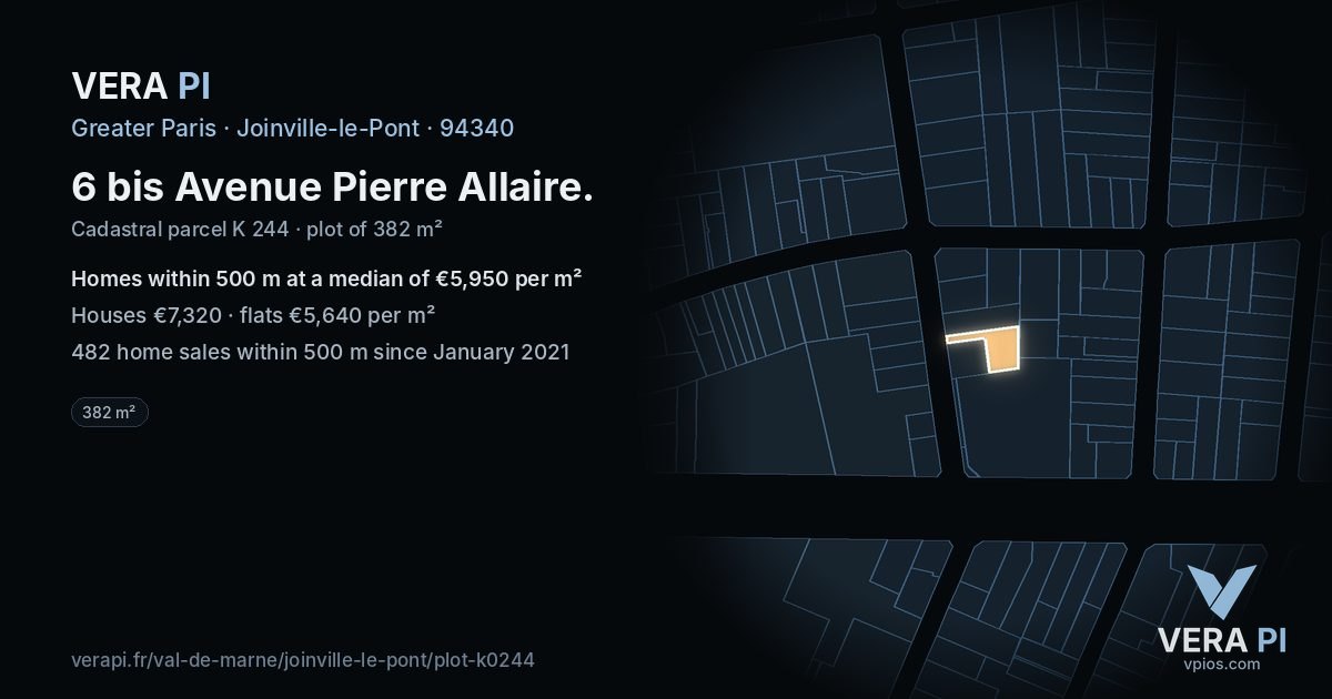 6 bis Avenue Pierre Allaire, Joinville-le-Pont at night – the plot lit, the parcels around coloured by the prices near them