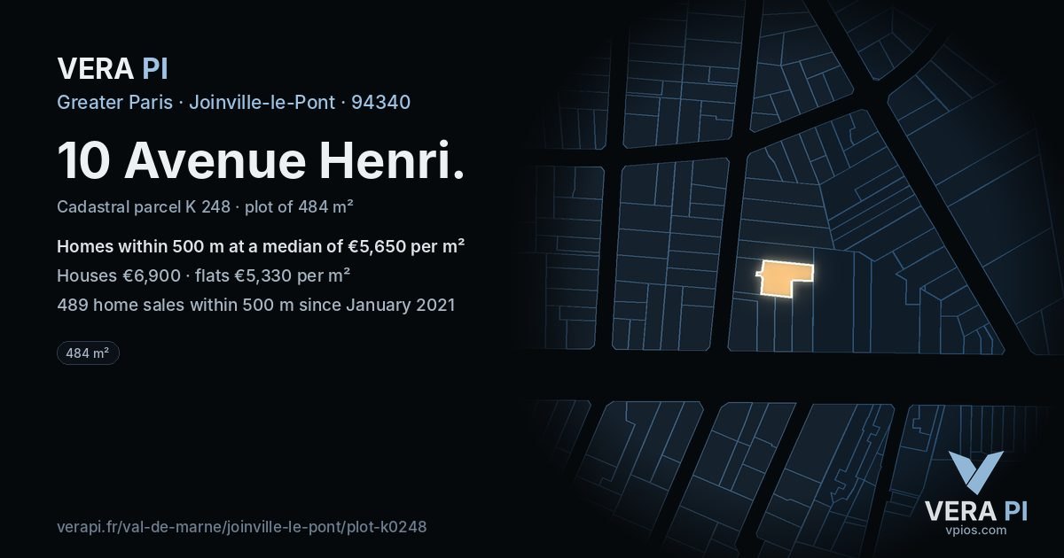 10 Avenue Henri, Joinville-le-Pont at night – the plot lit, the parcels around coloured by the prices near them