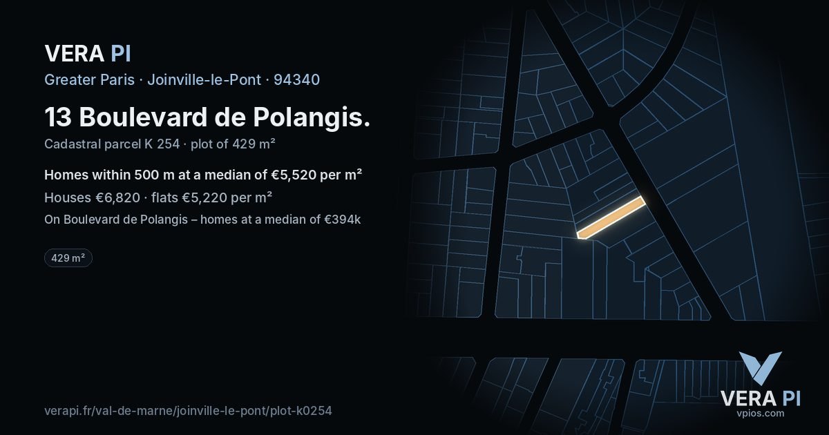 13 Boulevard de Polangis, Joinville-le-Pont at night – the plot lit, the parcels around coloured by the prices near them