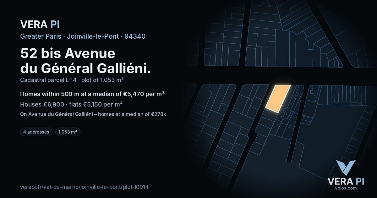 52 bis Avenue du Général Galliéni, Joinville-le-Pont at night – the plot lit, the parcels around coloured by the prices near them