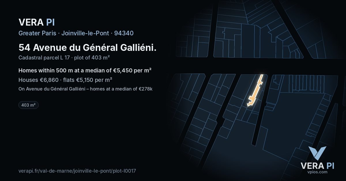 54 Avenue du Général Galliéni, Joinville-le-Pont at night – the plot lit, the parcels around coloured by the prices near them