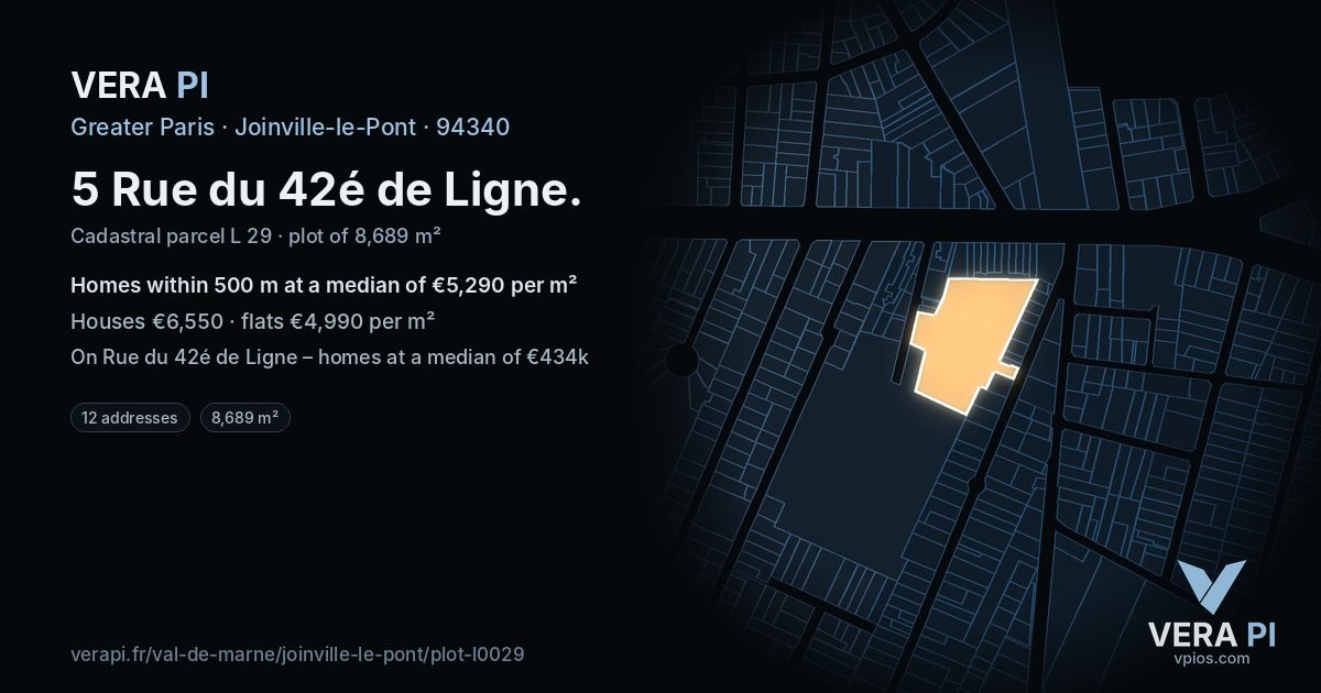 5 Rue du 42é de Ligne, Joinville-le-Pont at night – the plot lit, the parcels around coloured by the prices near them