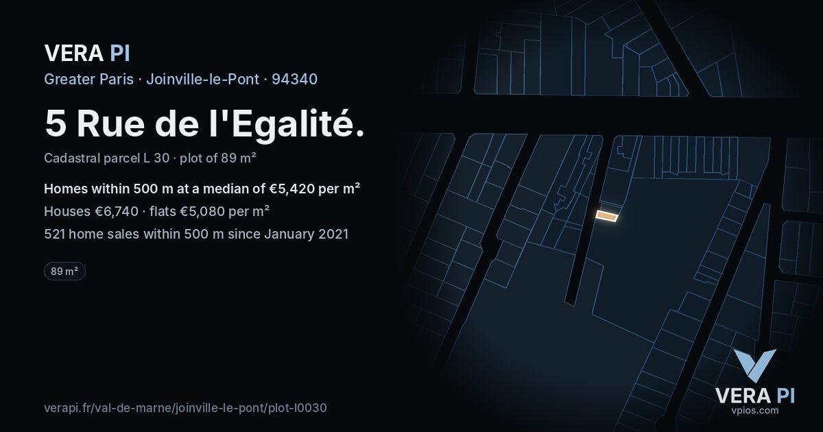 5 Rue de l'Egalité, Joinville-le-Pont at night – the plot lit, the parcels around coloured by the prices near them