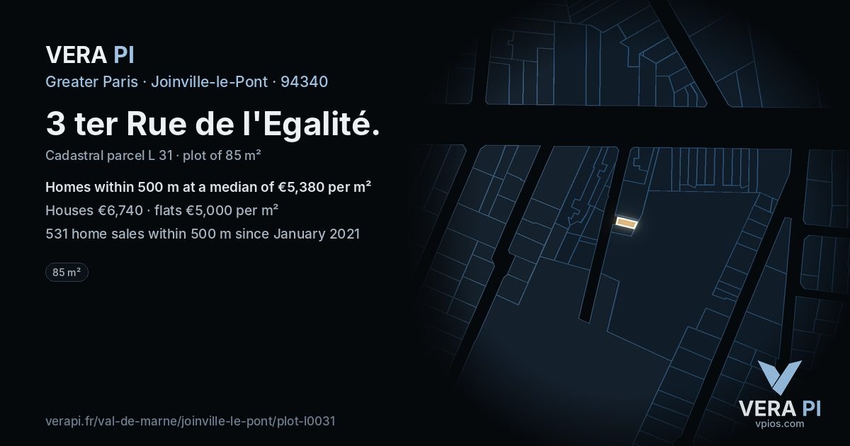 3 ter Rue de l'Egalité, Joinville-le-Pont at night – the plot lit, the parcels around coloured by the prices near them