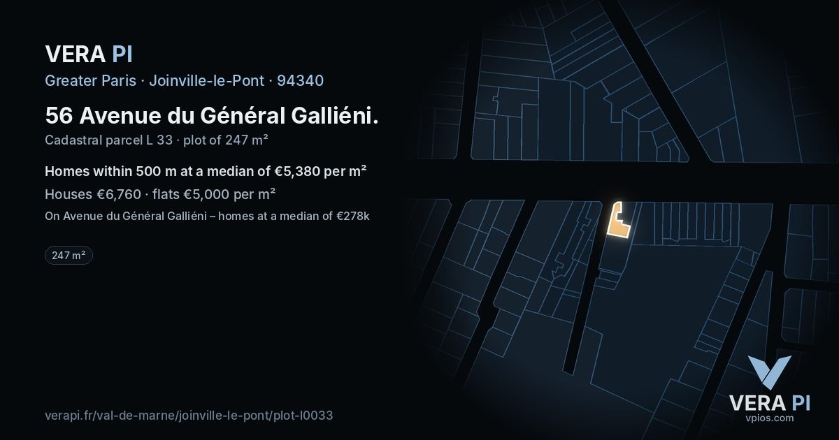 56 Avenue du Général Galliéni, Joinville-le-Pont at night – the plot lit, the parcels around coloured by the prices near them