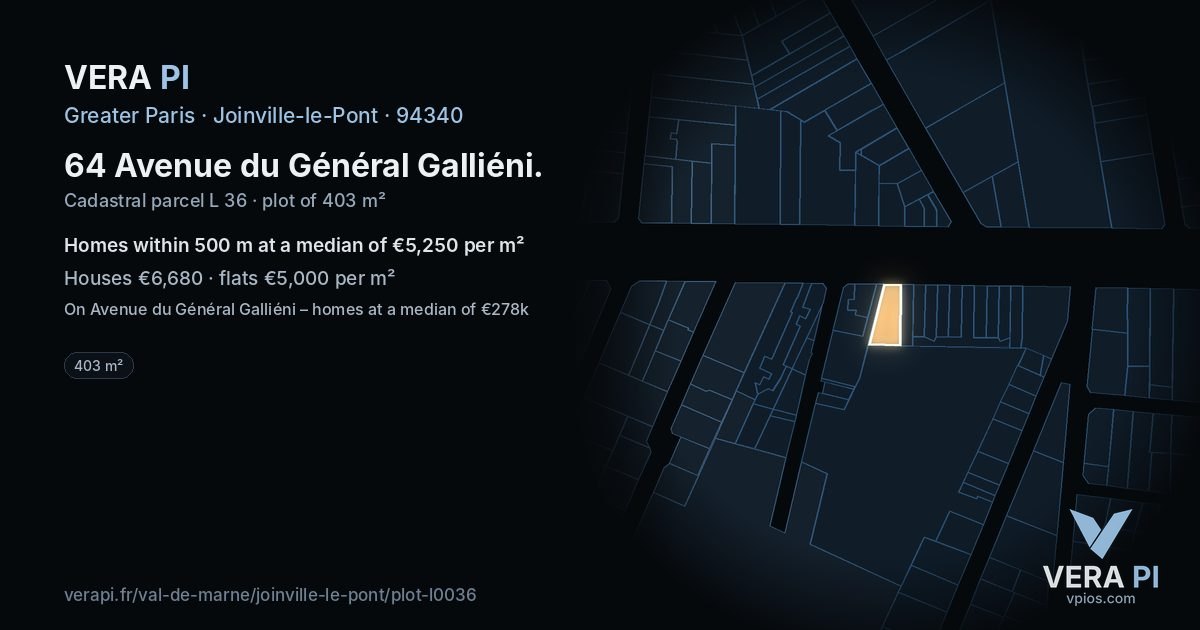 64 Avenue du Général Galliéni, Joinville-le-Pont at night – the plot lit, the parcels around coloured by the prices near them