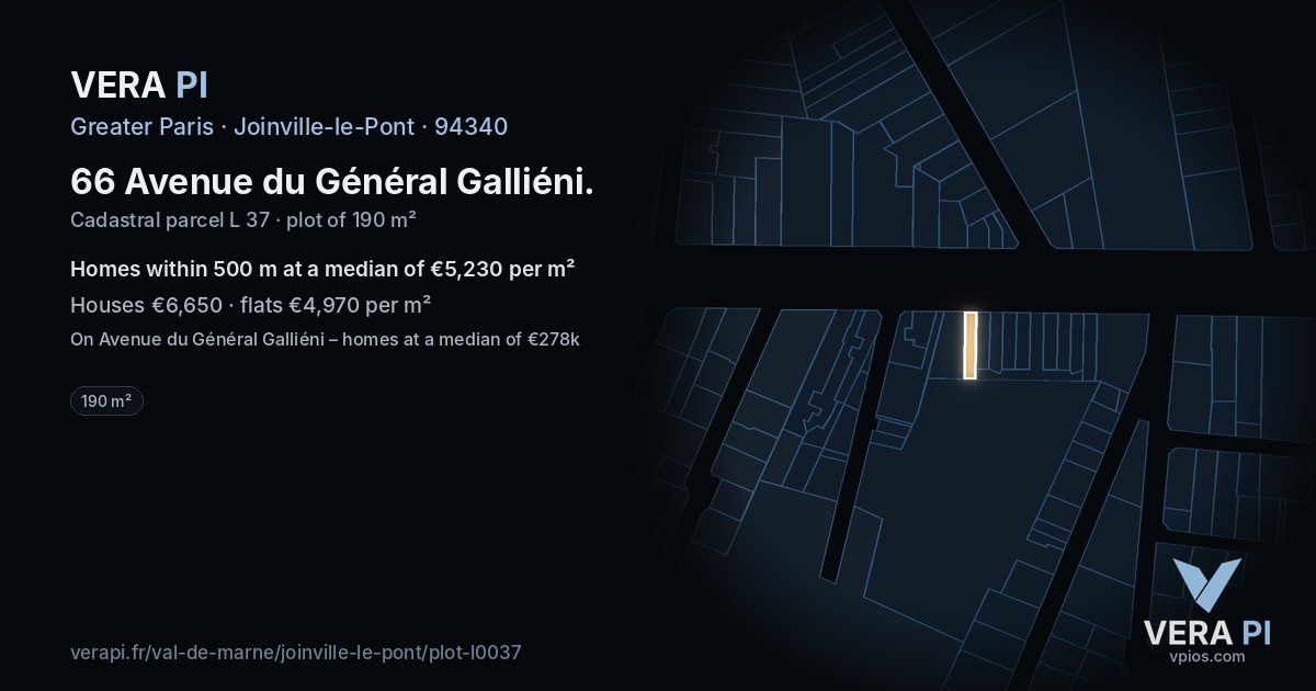 66 Avenue du Général Galliéni, Joinville-le-Pont at night – the plot lit, the parcels around coloured by the prices near them