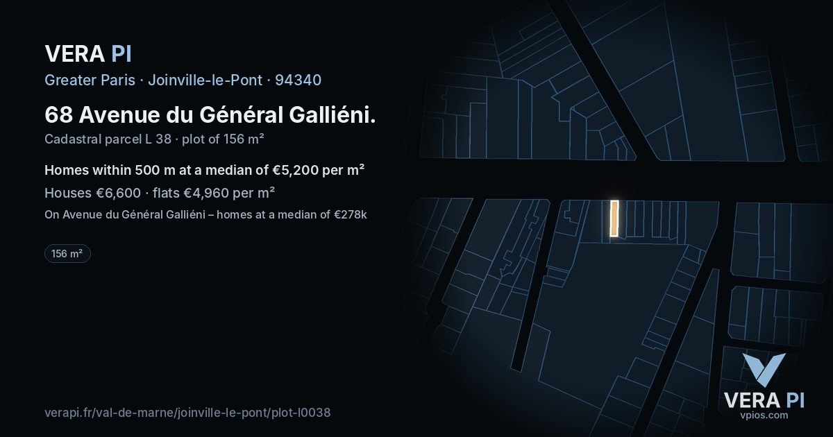 68 Avenue du Général Galliéni, Joinville-le-Pont at night – the plot lit, the parcels around coloured by the prices near them