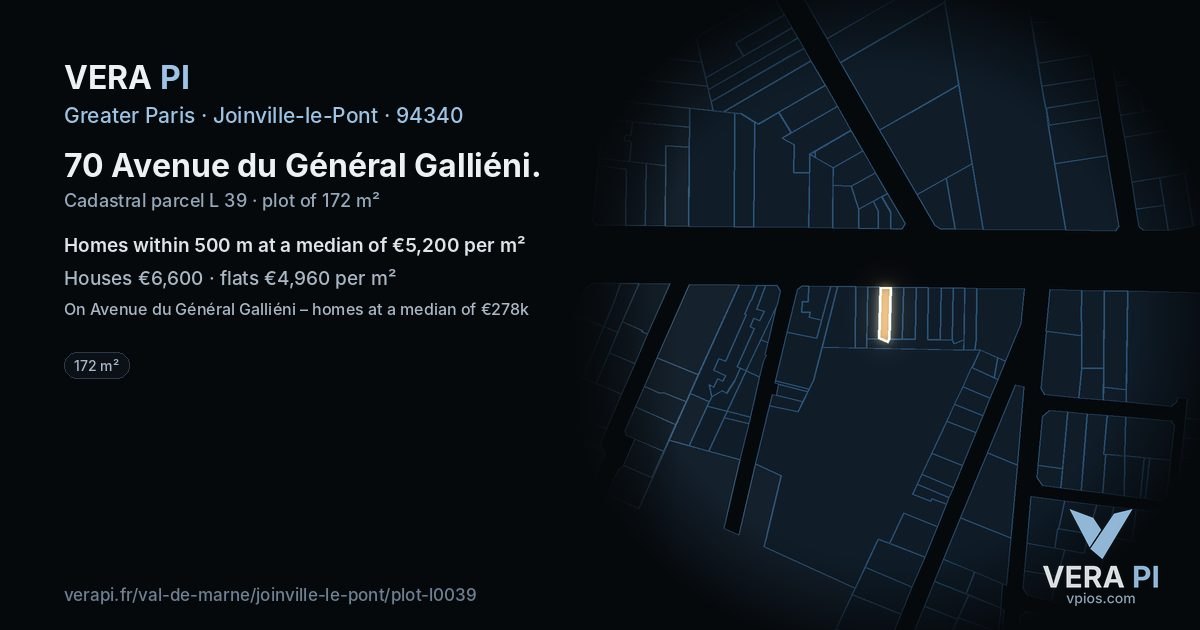 70 Avenue du Général Galliéni, Joinville-le-Pont at night – the plot lit, the parcels around coloured by the prices near them