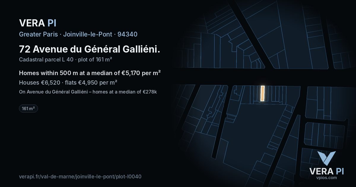 72 Avenue du Général Galliéni, Joinville-le-Pont at night – the plot lit, the parcels around coloured by the prices near them