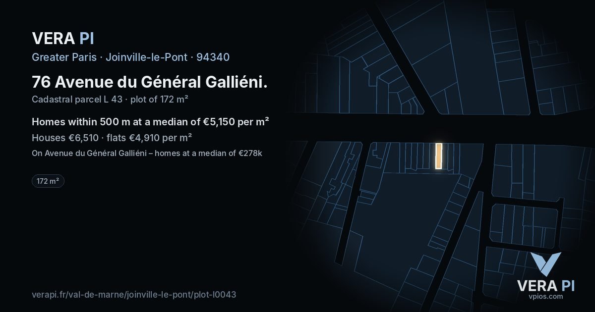 76 Avenue du Général Galliéni, Joinville-le-Pont at night – the plot lit, the parcels around coloured by the prices near them