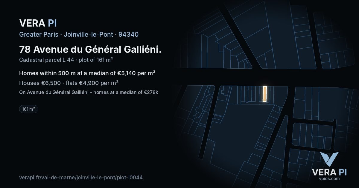 78 Avenue du Général Galliéni, Joinville-le-Pont at night – the plot lit, the parcels around coloured by the prices near them