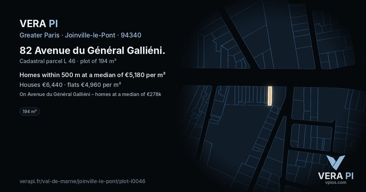 82 Avenue du Général Galliéni, Joinville-le-Pont at night – the plot lit, the parcels around coloured by the prices near them