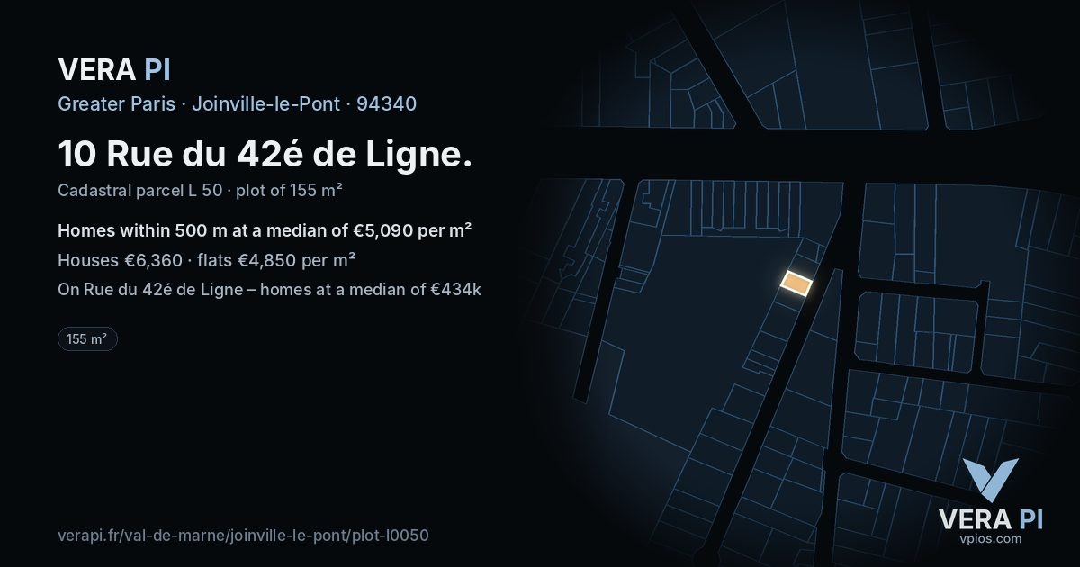 10 Rue du 42é de Ligne, Joinville-le-Pont at night – the plot lit, the parcels around coloured by the prices near them