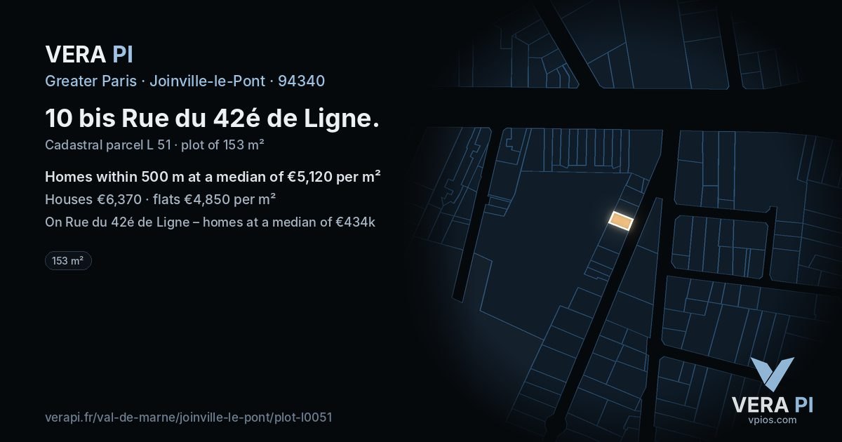 10 bis Rue du 42é de Ligne, Joinville-le-Pont at night – the plot lit, the parcels around coloured by the prices near them