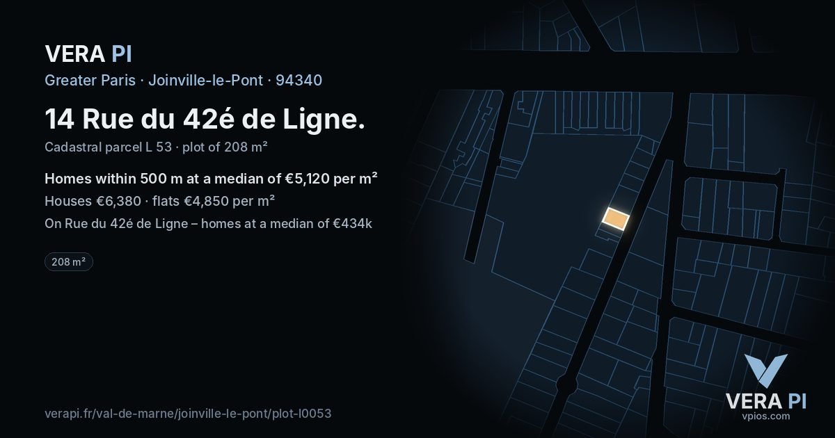 14 Rue du 42é de Ligne, Joinville-le-Pont at night – the plot lit, the parcels around coloured by the prices near them