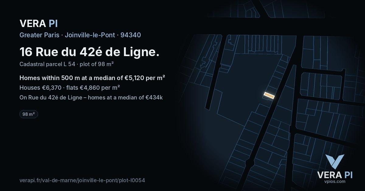 16 Rue du 42é de Ligne, Joinville-le-Pont at night – the plot lit, the parcels around coloured by the prices near them