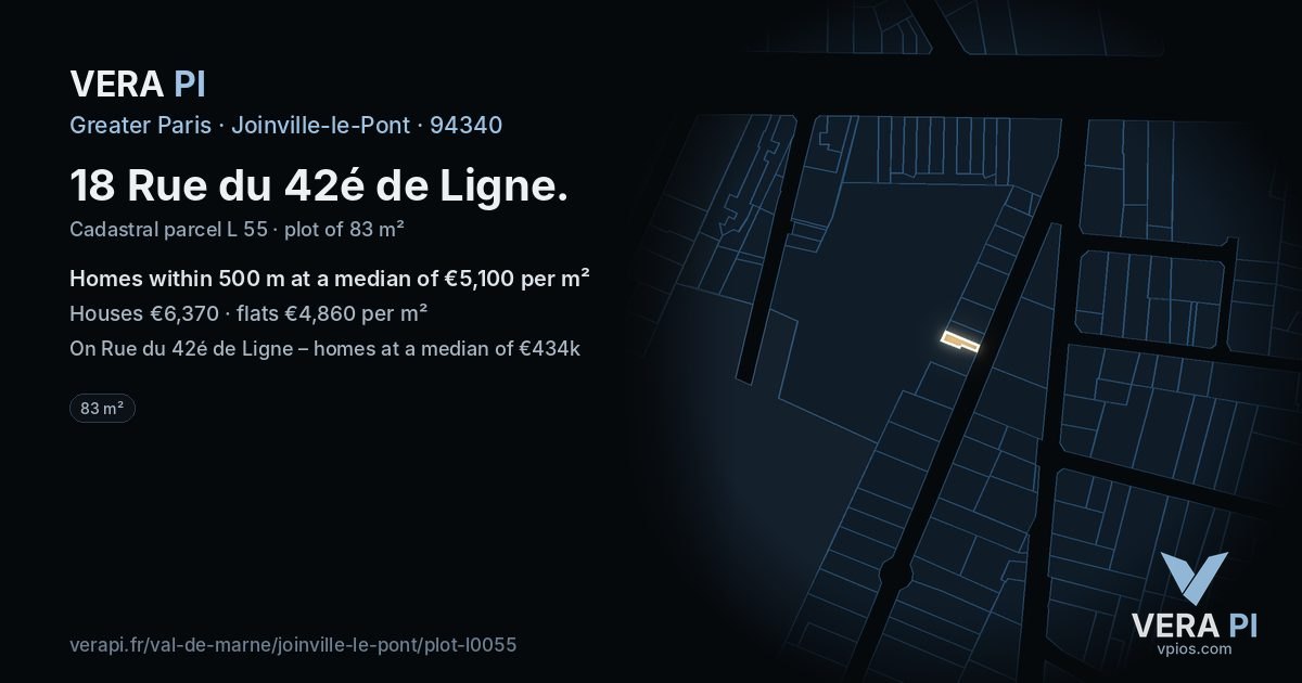 18 Rue du 42é de Ligne, Joinville-le-Pont at night – the plot lit, the parcels around coloured by the prices near them