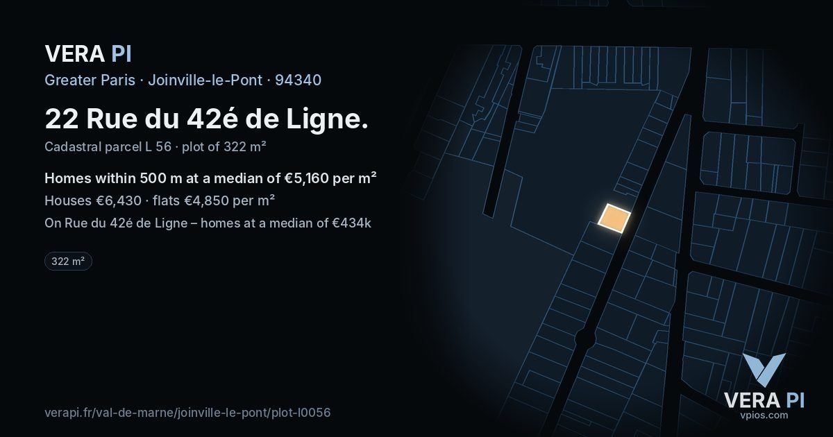 22 Rue du 42é de Ligne, Joinville-le-Pont at night – the plot lit, the parcels around coloured by the prices near them