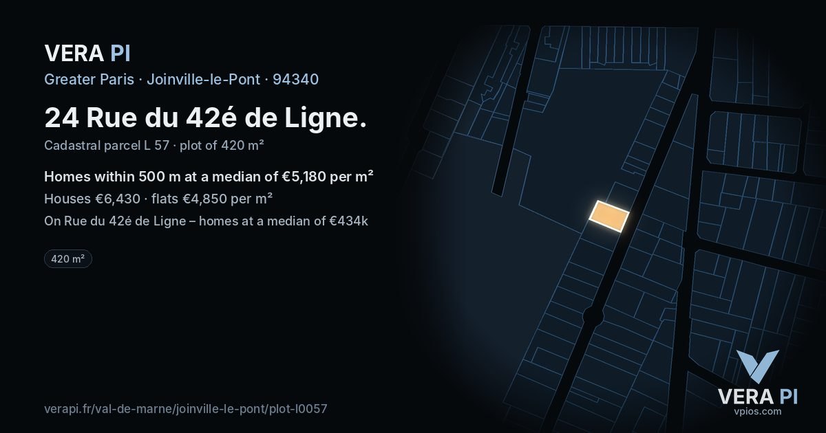 24 Rue du 42é de Ligne, Joinville-le-Pont at night – the plot lit, the parcels around coloured by the prices near them