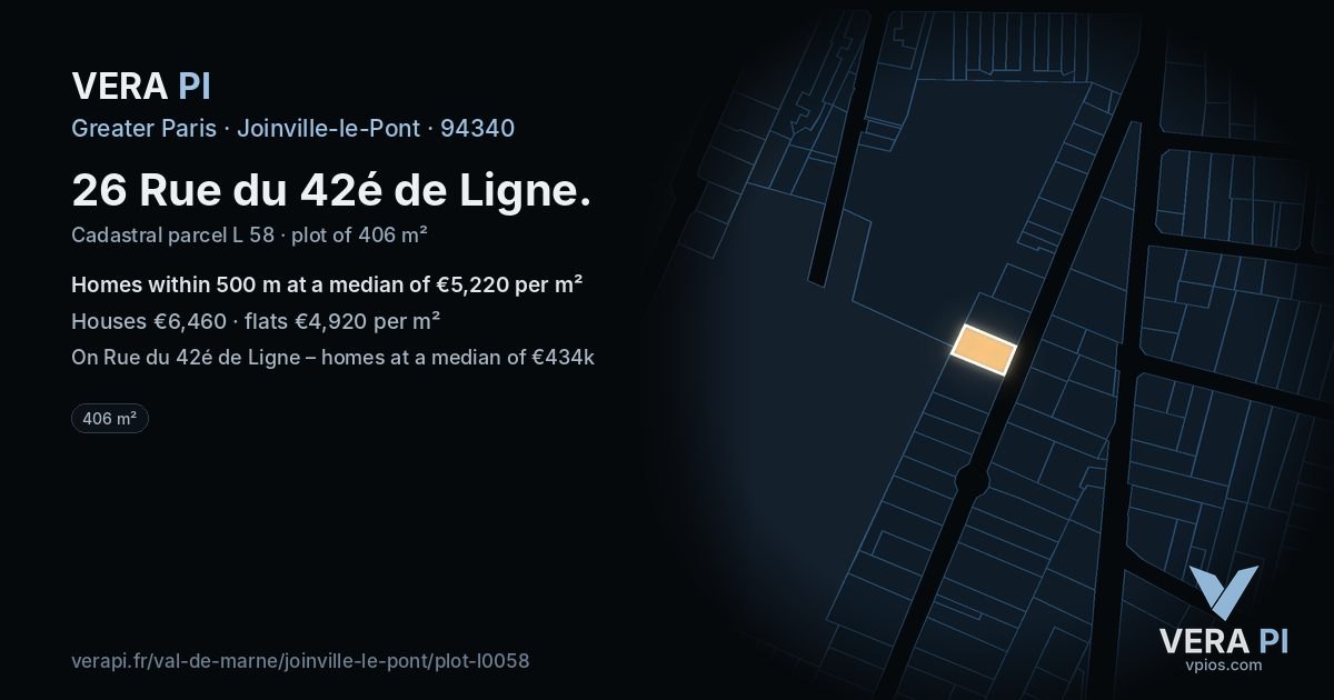 26 Rue du 42é de Ligne, Joinville-le-Pont at night – the plot lit, the parcels around coloured by the prices near them