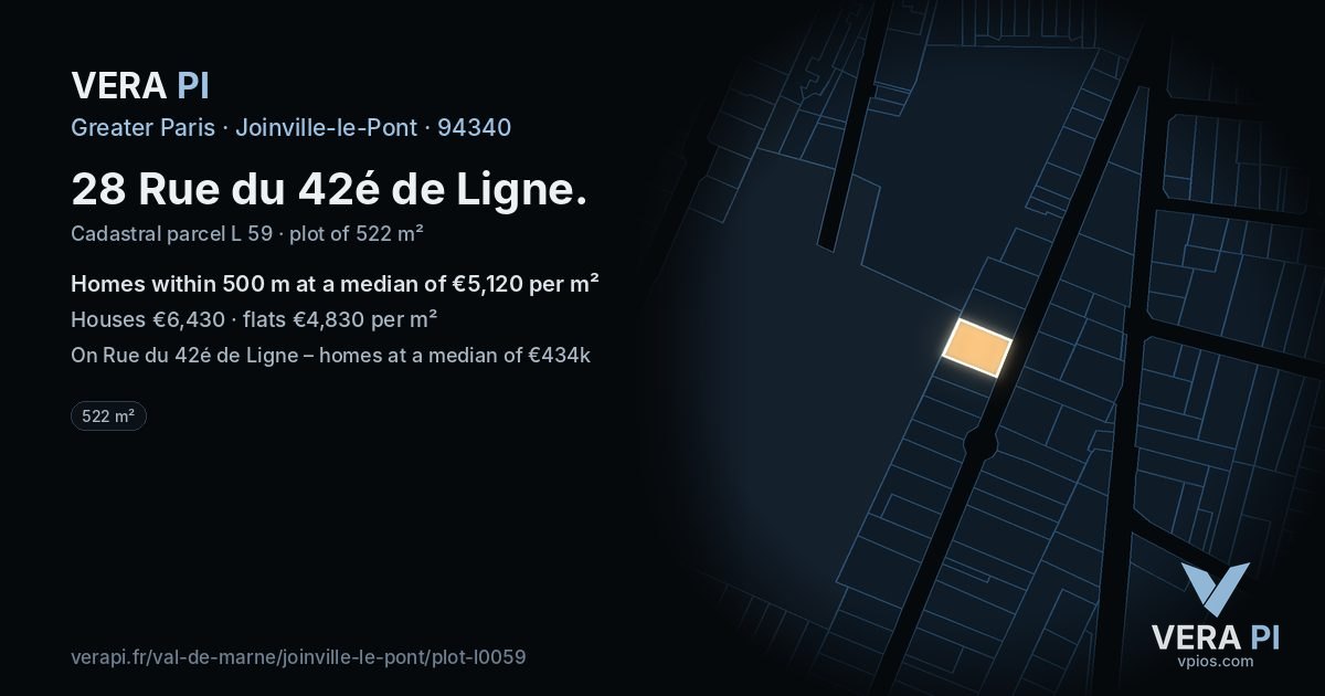 28 Rue du 42é de Ligne, Joinville-le-Pont at night – the plot lit, the parcels around coloured by the prices near them
