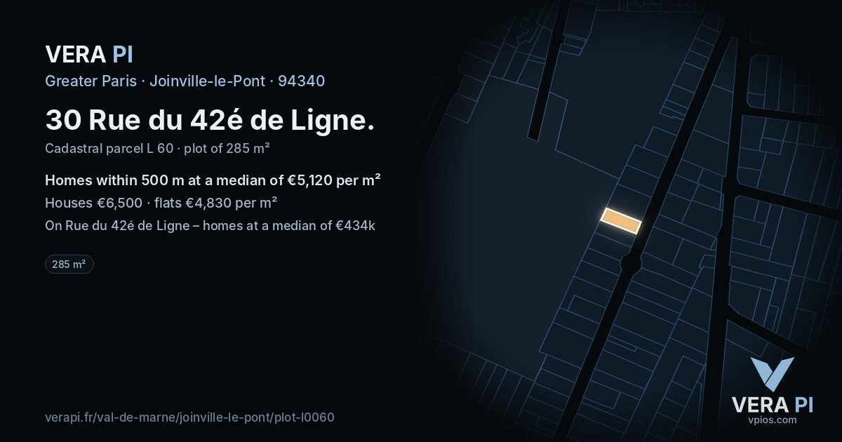 30 Rue du 42é de Ligne, Joinville-le-Pont at night – the plot lit, the parcels around coloured by the prices near them