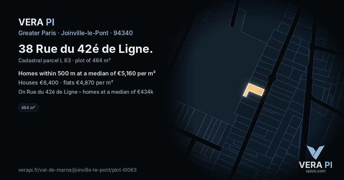 38 Rue du 42é de Ligne, Joinville-le-Pont at night – the plot lit, the parcels around coloured by the prices near them