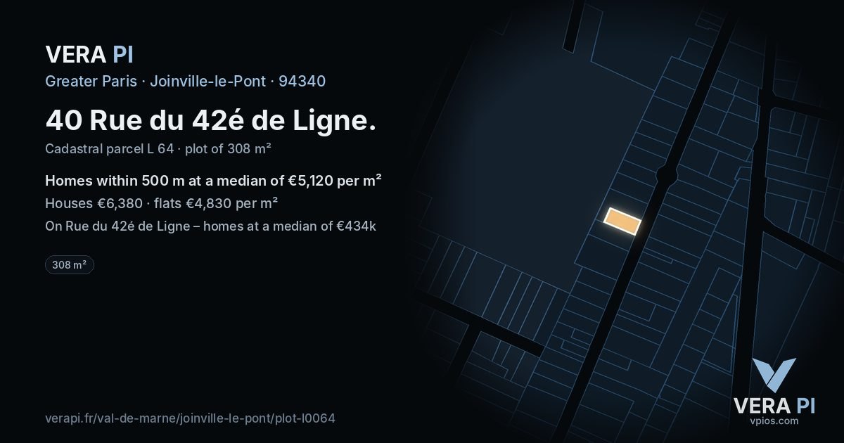 40 Rue du 42é de Ligne, Joinville-le-Pont at night – the plot lit, the parcels around coloured by the prices near them