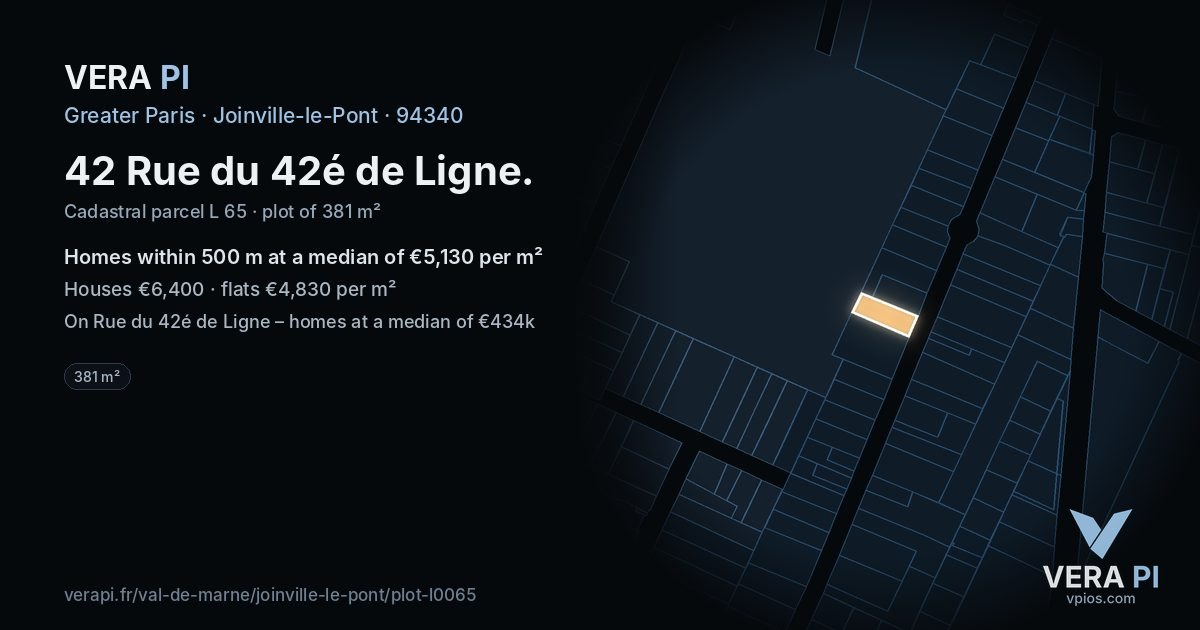 42 Rue du 42é de Ligne, Joinville-le-Pont at night – the plot lit, the parcels around coloured by the prices near them