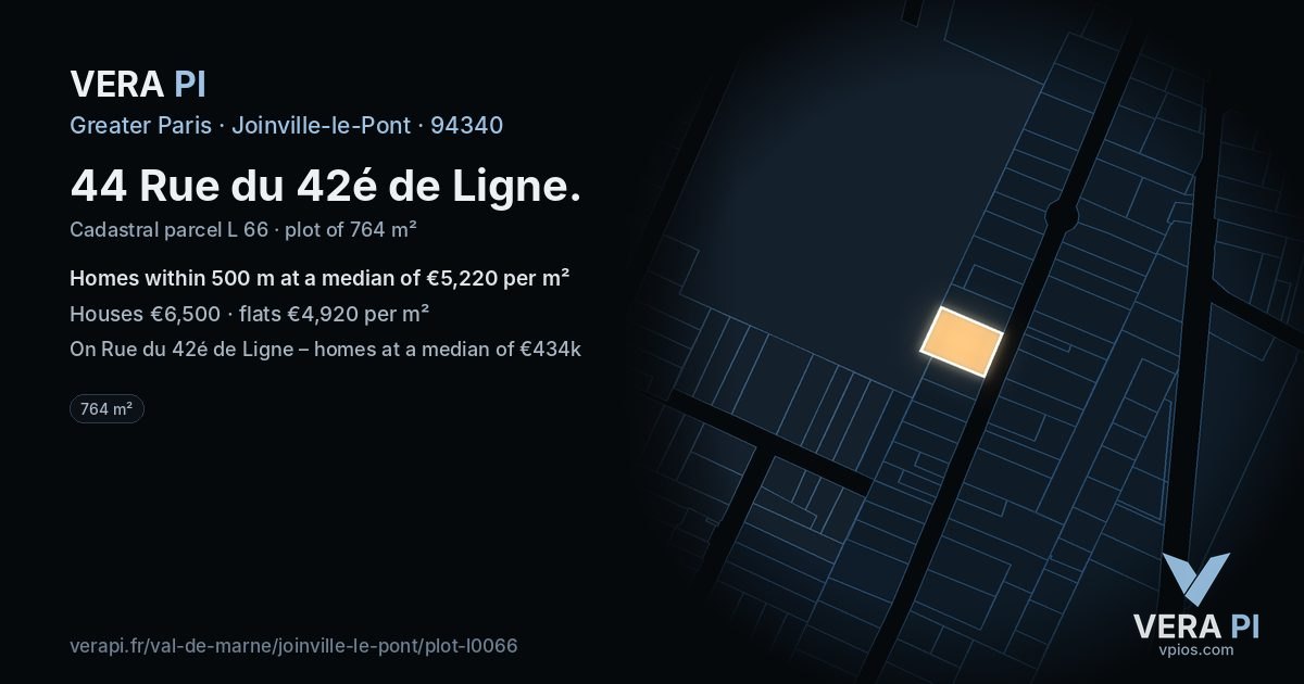 44 Rue du 42é de Ligne, Joinville-le-Pont at night – the plot lit, the parcels around coloured by the prices near them