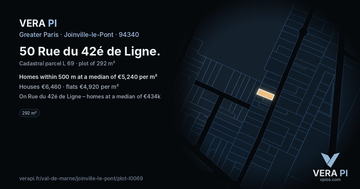 50 Rue du 42é de Ligne, Joinville-le-Pont at night – the plot lit, the parcels around coloured by the prices near them