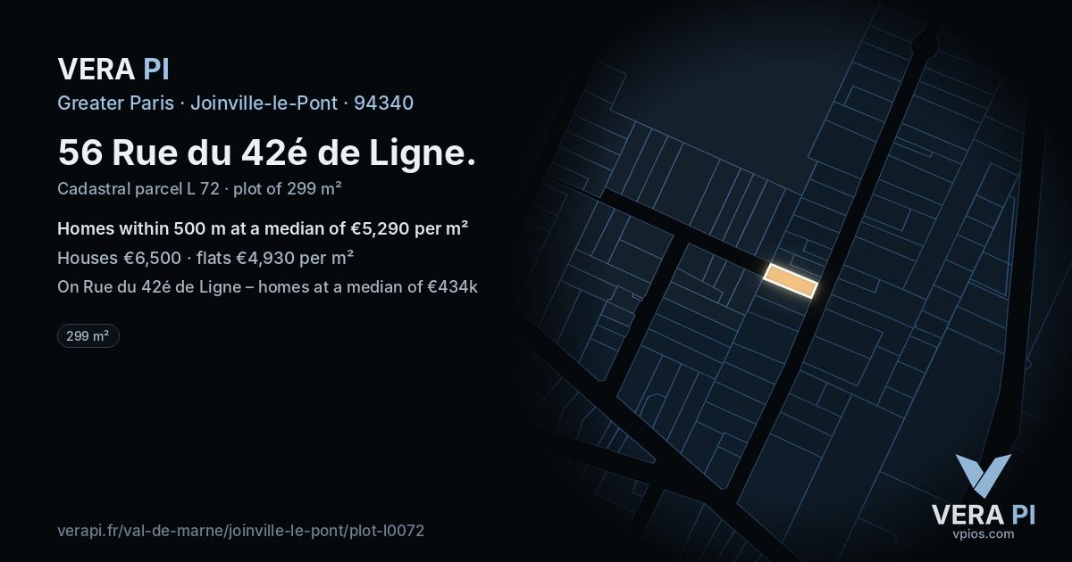 56 Rue du 42é de Ligne, Joinville-le-Pont at night – the plot lit, the parcels around coloured by the prices near them