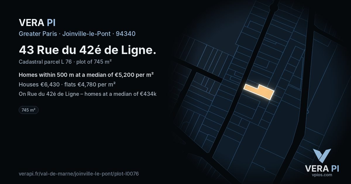 43 Rue du 42é de Ligne, Joinville-le-Pont at night – the plot lit, the parcels around coloured by the prices near them