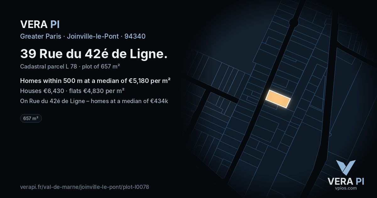 39 Rue du 42é de Ligne, Joinville-le-Pont at night – the plot lit, the parcels around coloured by the prices near them