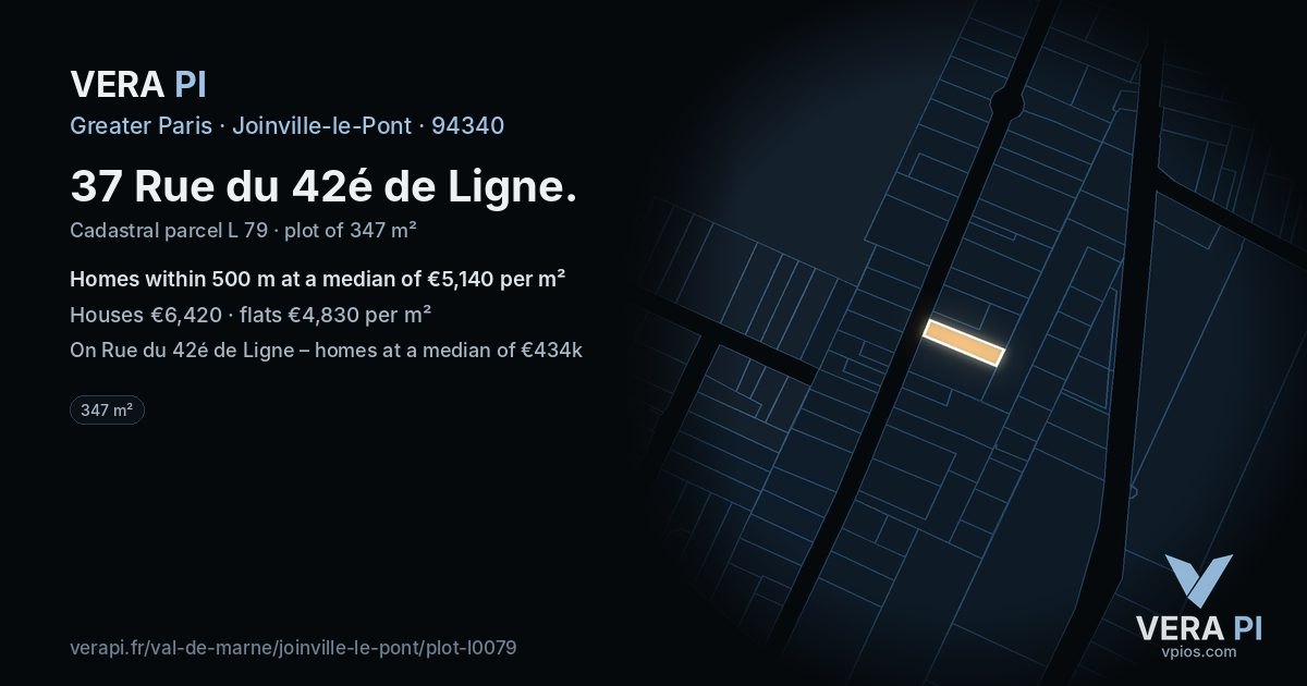 37 Rue du 42é de Ligne, Joinville-le-Pont at night – the plot lit, the parcels around coloured by the prices near them