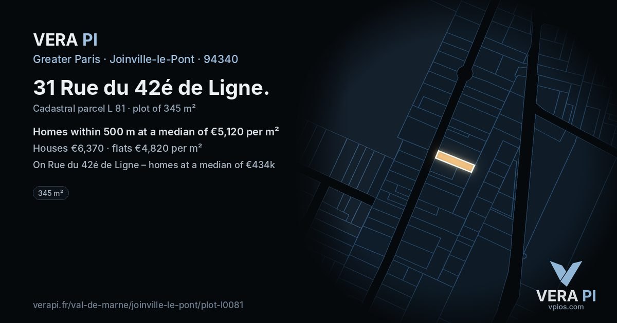 31 Rue du 42é de Ligne, Joinville-le-Pont at night – the plot lit, the parcels around coloured by the prices near them