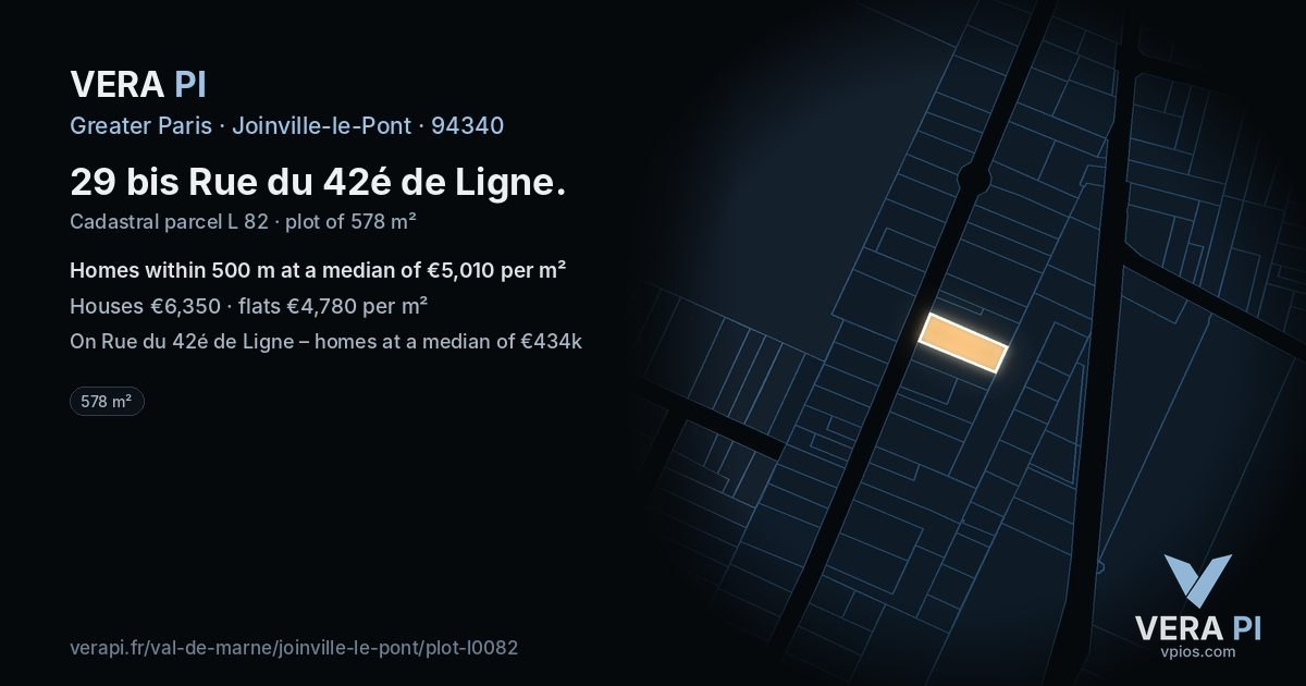 29 bis Rue du 42é de Ligne, Joinville-le-Pont at night – the plot lit, the parcels around coloured by the prices near them