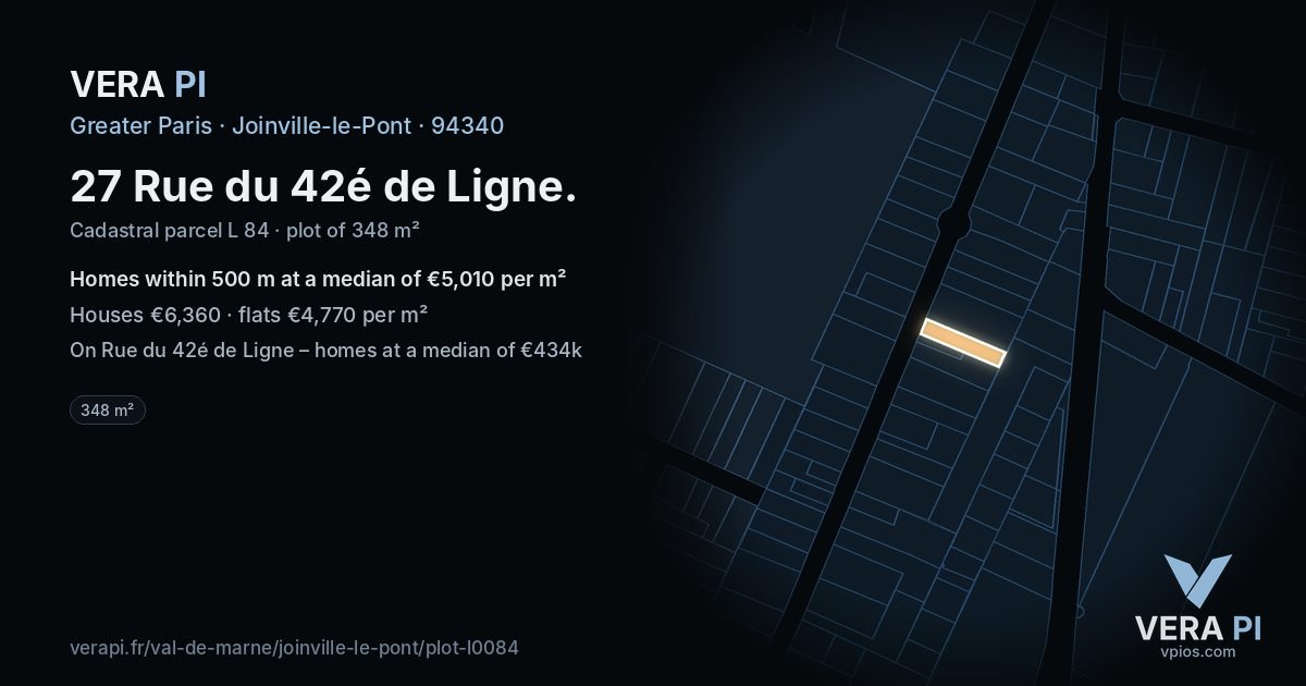 27 Rue du 42é de Ligne, Joinville-le-Pont at night – the plot lit, the parcels around coloured by the prices near them