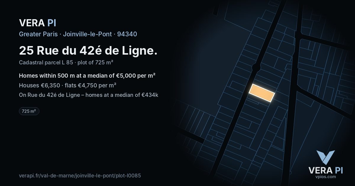 25 Rue du 42é de Ligne, Joinville-le-Pont at night – the plot lit, the parcels around coloured by the prices near them