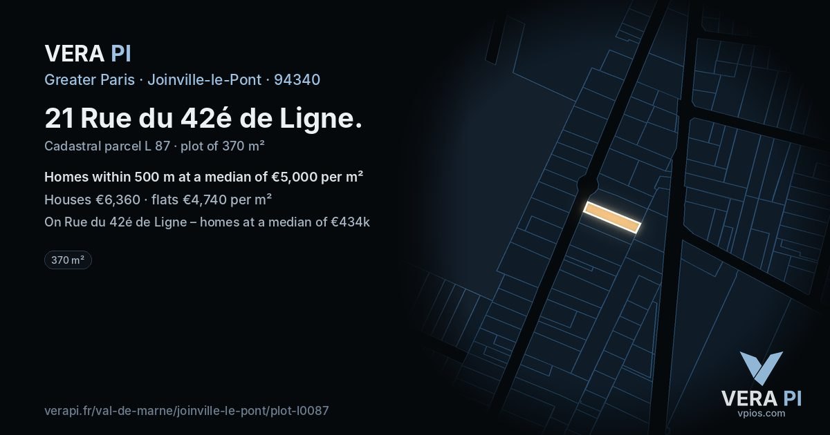 21 Rue du 42é de Ligne, Joinville-le-Pont at night – the plot lit, the parcels around coloured by the prices near them