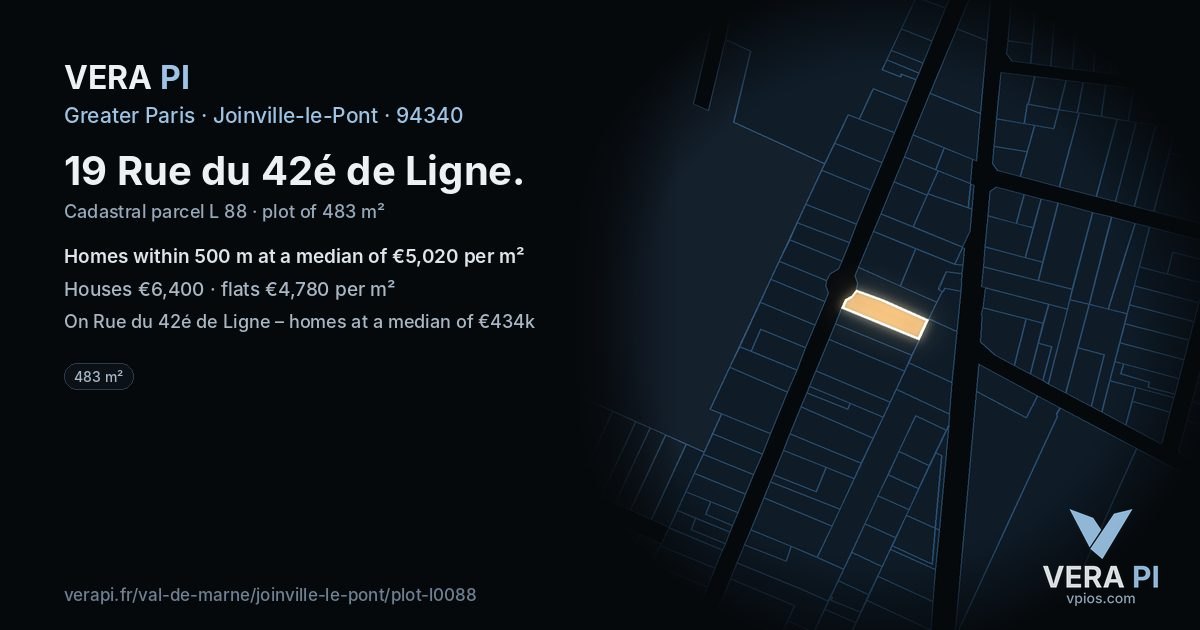 19 Rue du 42é de Ligne, Joinville-le-Pont at night – the plot lit, the parcels around coloured by the prices near them