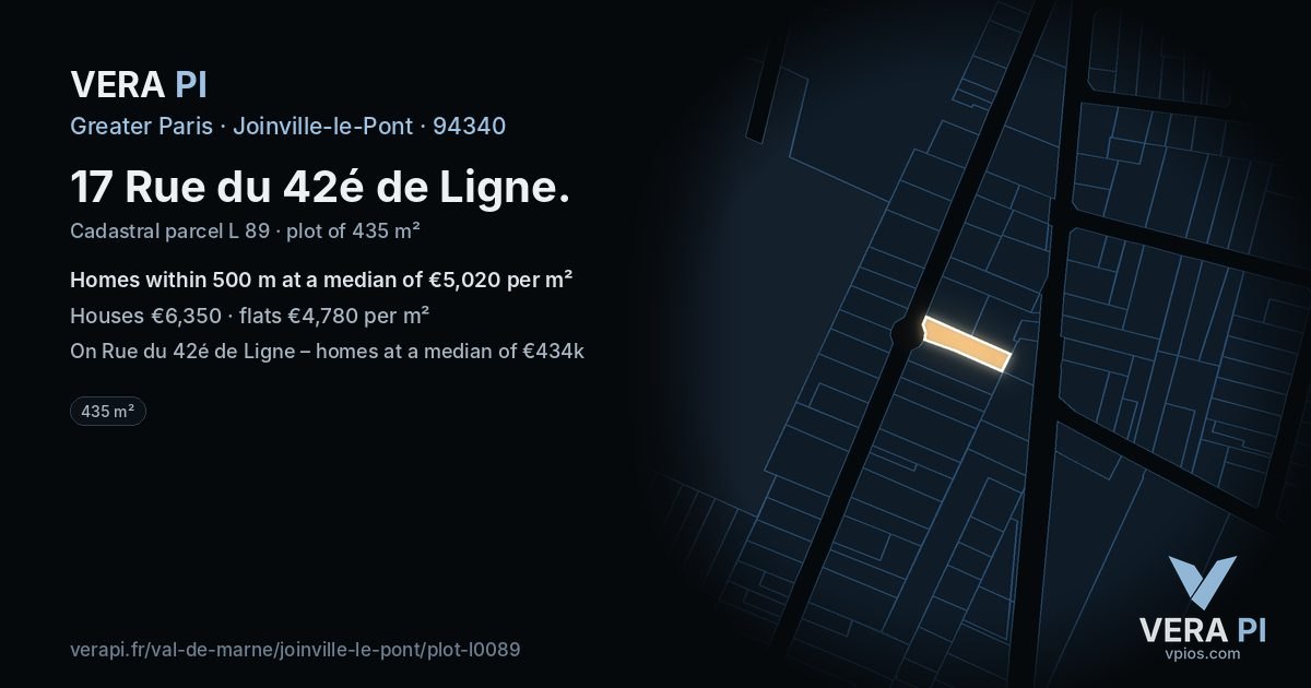 17 Rue du 42é de Ligne, Joinville-le-Pont at night – the plot lit, the parcels around coloured by the prices near them