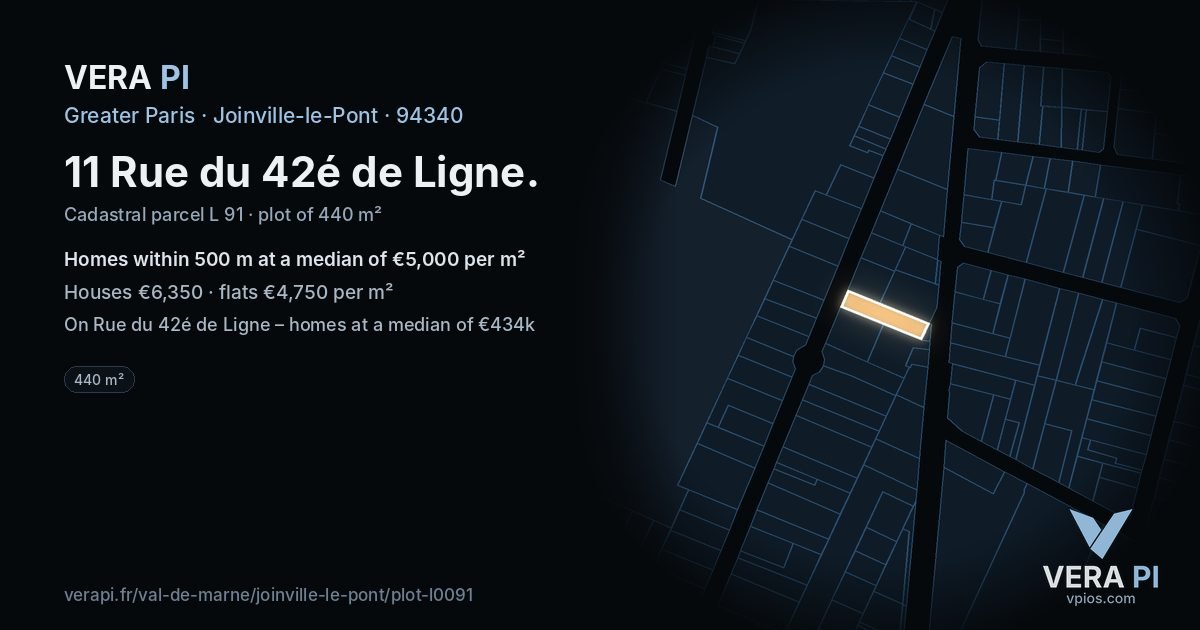 11 Rue du 42é de Ligne, Joinville-le-Pont at night – the plot lit, the parcels around coloured by the prices near them