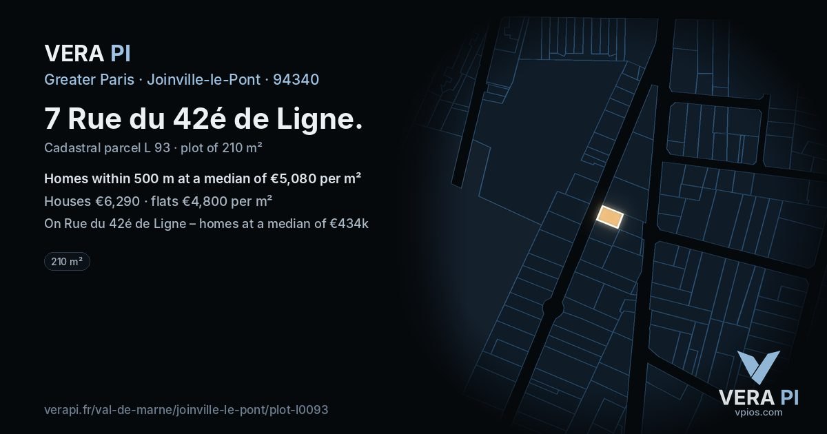 7 Rue du 42é de Ligne, Joinville-le-Pont at night – the plot lit, the parcels around coloured by the prices near them