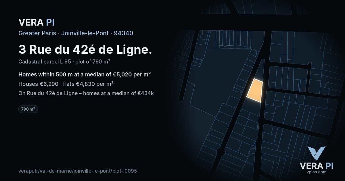 3 Rue du 42é de Ligne, Joinville-le-Pont at night – the plot lit, the parcels around coloured by the prices near them