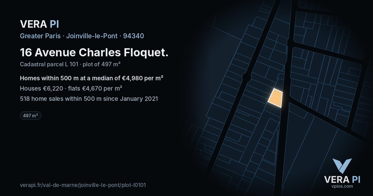 16 Avenue Charles Floquet, Joinville-le-Pont at night – the plot lit, the parcels around coloured by the prices near them