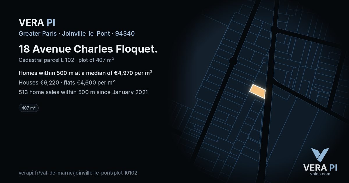18 Avenue Charles Floquet, Joinville-le-Pont at night – the plot lit, the parcels around coloured by the prices near them
